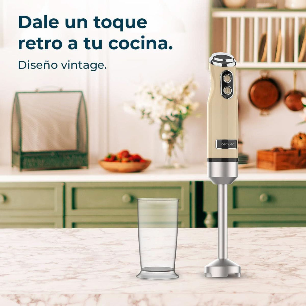 Cecotec Batidora de Mano Retro Power Retroamarillo 1200MAX. 1200W Maximale Leistung, 4-Klingen-Messer Mit Schwarzer Titanbeschichtung, 2 Geschwindigkeiten, 0.5L Becher, Vintage-Design Mother and Child Naty Shop