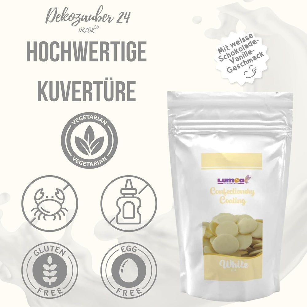 Dekozauber24 couverture drops, alb, 500g, cu aromă de ciocolată albă și vanilie, chipsuri Deco Melts, rezistent la microunde, pentru cake pops, prăjituri, tarte, torturi, picurare sau glazură Pasta de zahar Naty Shop