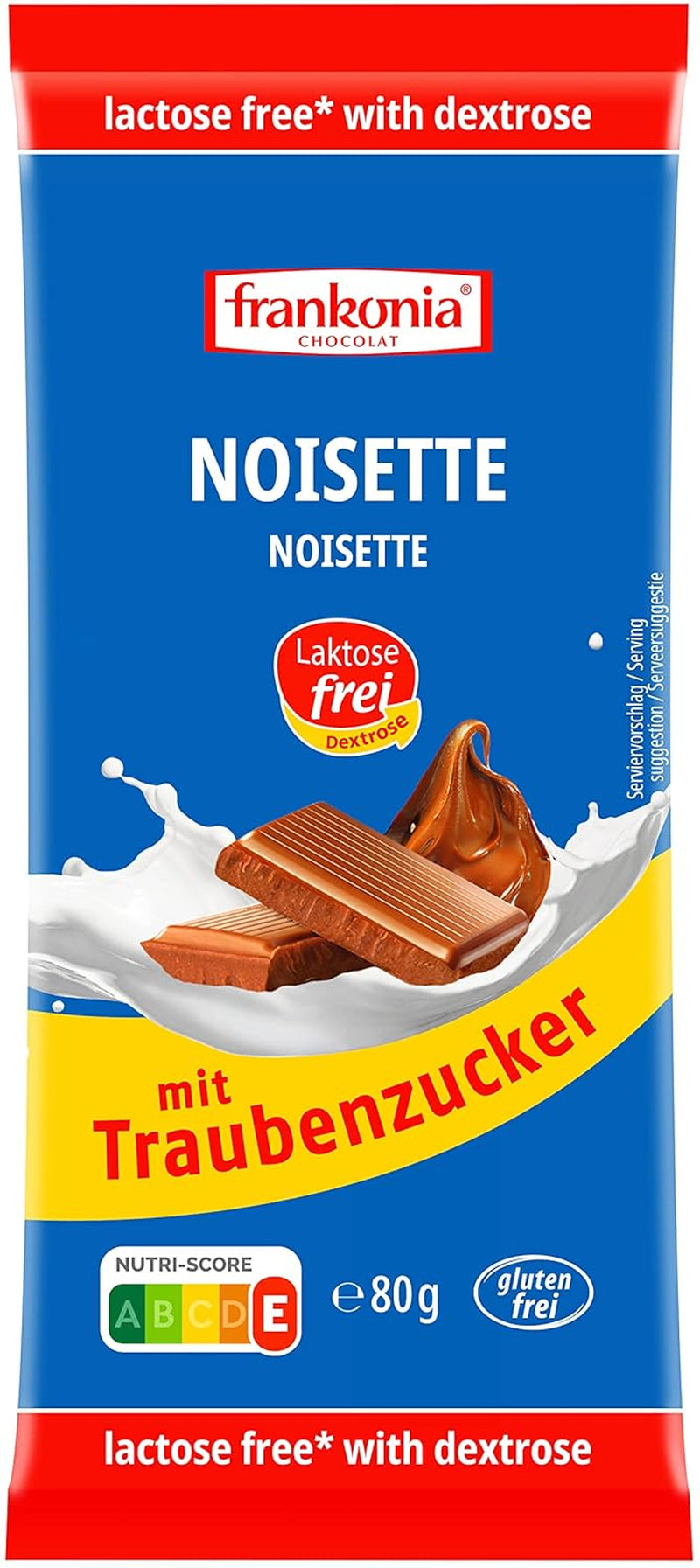 Frankonia Noisette con chocolate y dextrosa, sin lactosa y sin gluten, 80 gramos