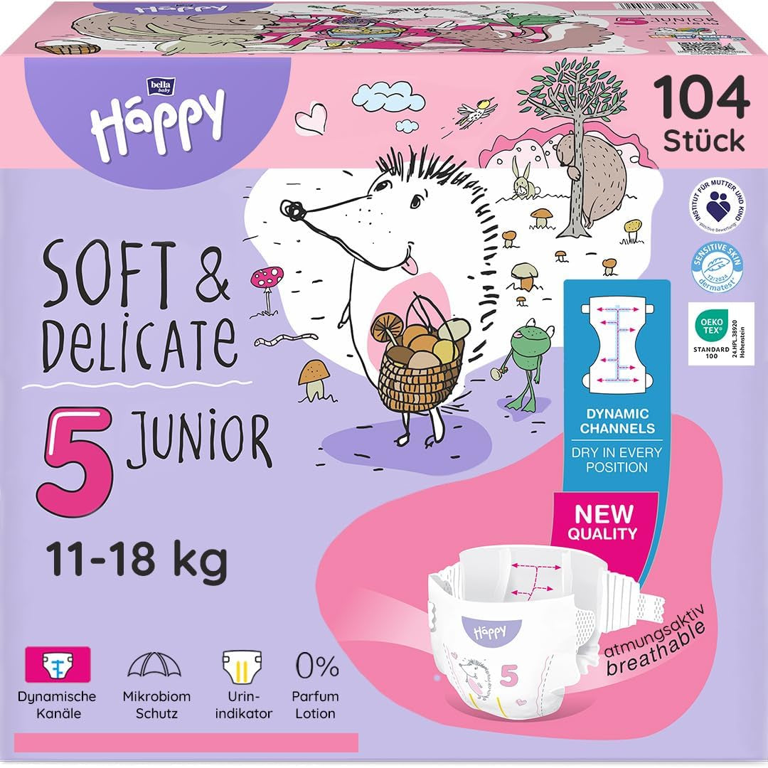 Pañales Bella Baby Happy Premium, Talla 6, Junior Extra, 15+ kg, 96 piezas, Sello DERMATEST y OEKO-TEX, Pañales Desechables para Bebé