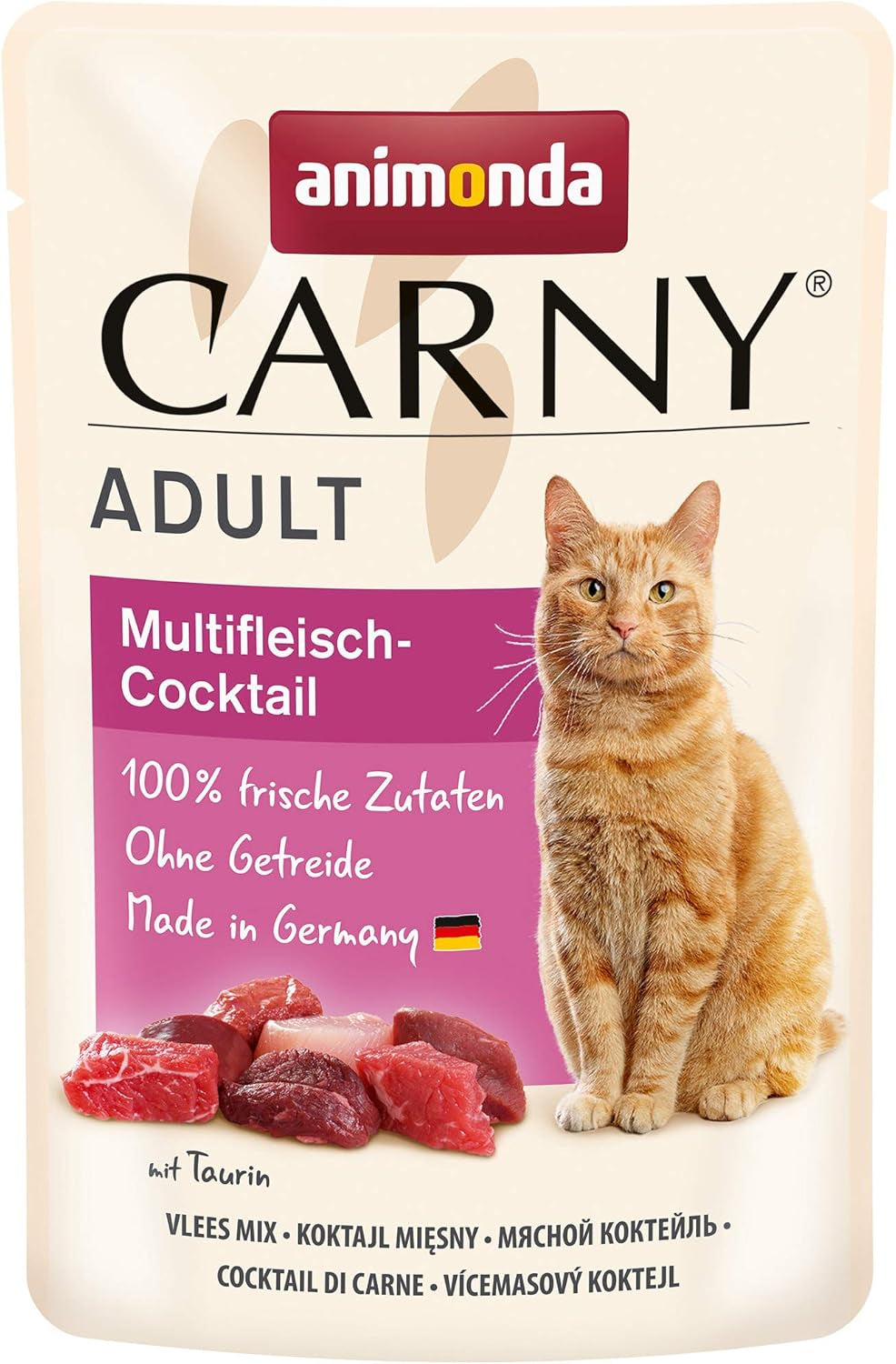 animonda Carny Adult Multi-Meat Cocktail, 12 pliculețe (12 x 85 g), hrană umedă pentru pisici adulte, fără cereale și fără zahăr, cu ingrediente din carne