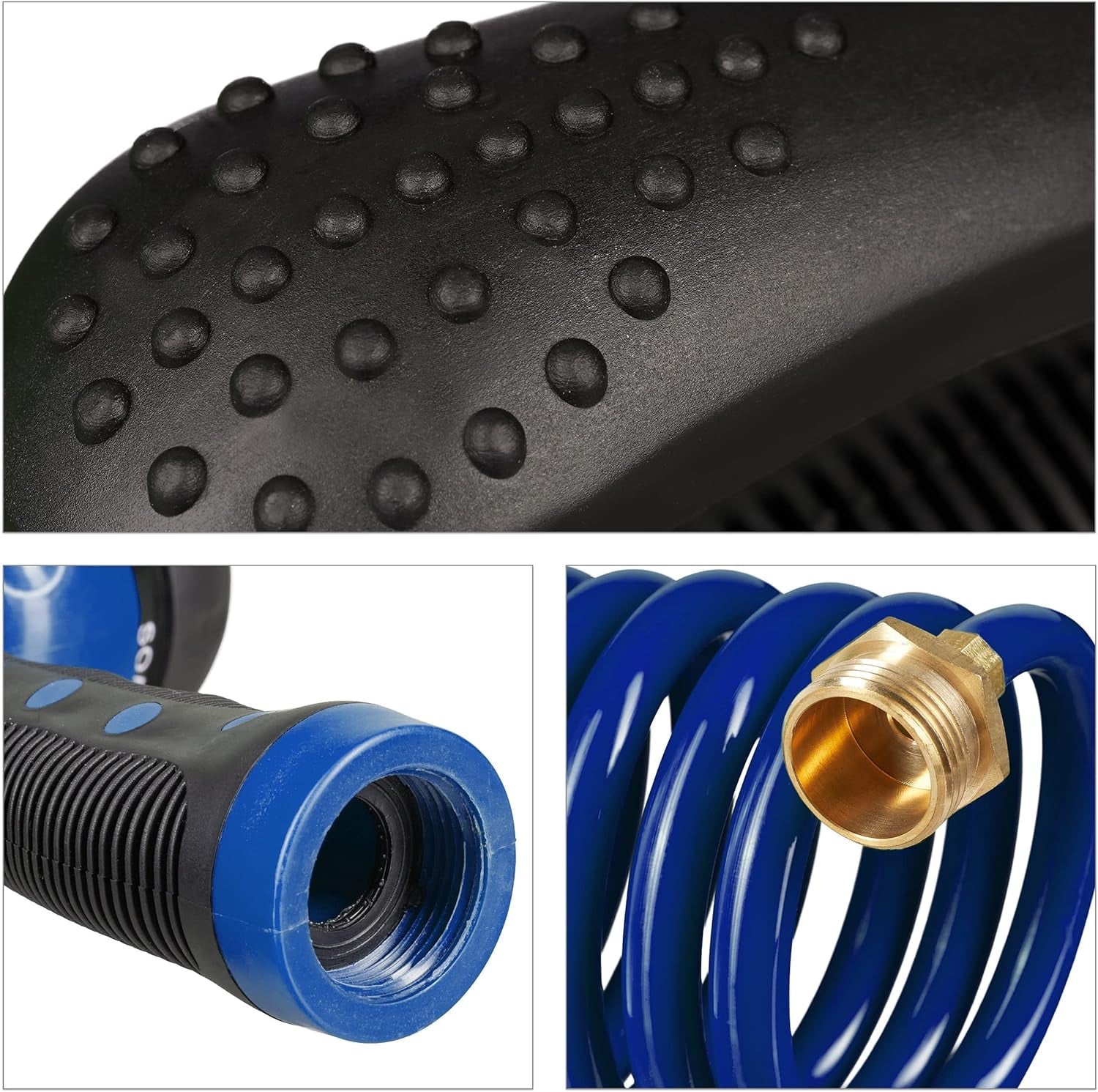 Furtun spiralat Relaxdays, extensibil până la 10 m, furtun flexibil de grădină cu pulverizator de apă, 7 modele de pulverizare, albastru, 25 x 52 x 15 cm