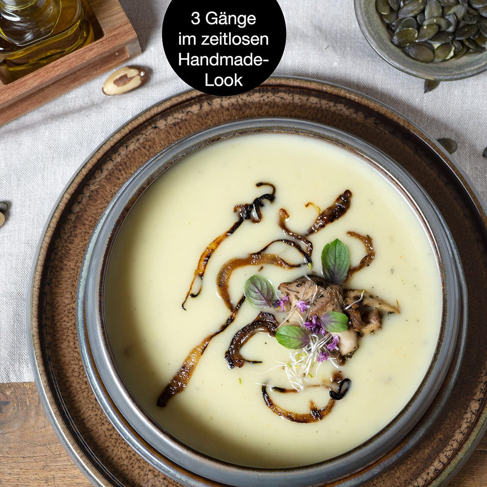 Moritz & Moritz SOLID 36-tlg Steinzeug Geschirr Set 12 Personen - Geschirrset 12 Personen aus je 12 Dinner Teller, Kleine Teller, Tiefe Teller