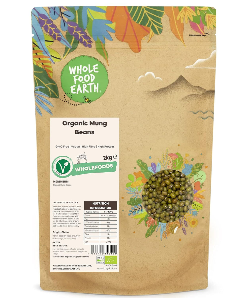 Wholefood Earth Frijoles Mungo Orgánicos 2kg | Sin OGM | Vegano | Rico en fibra | Rico en proteínas | Certificado orgánico