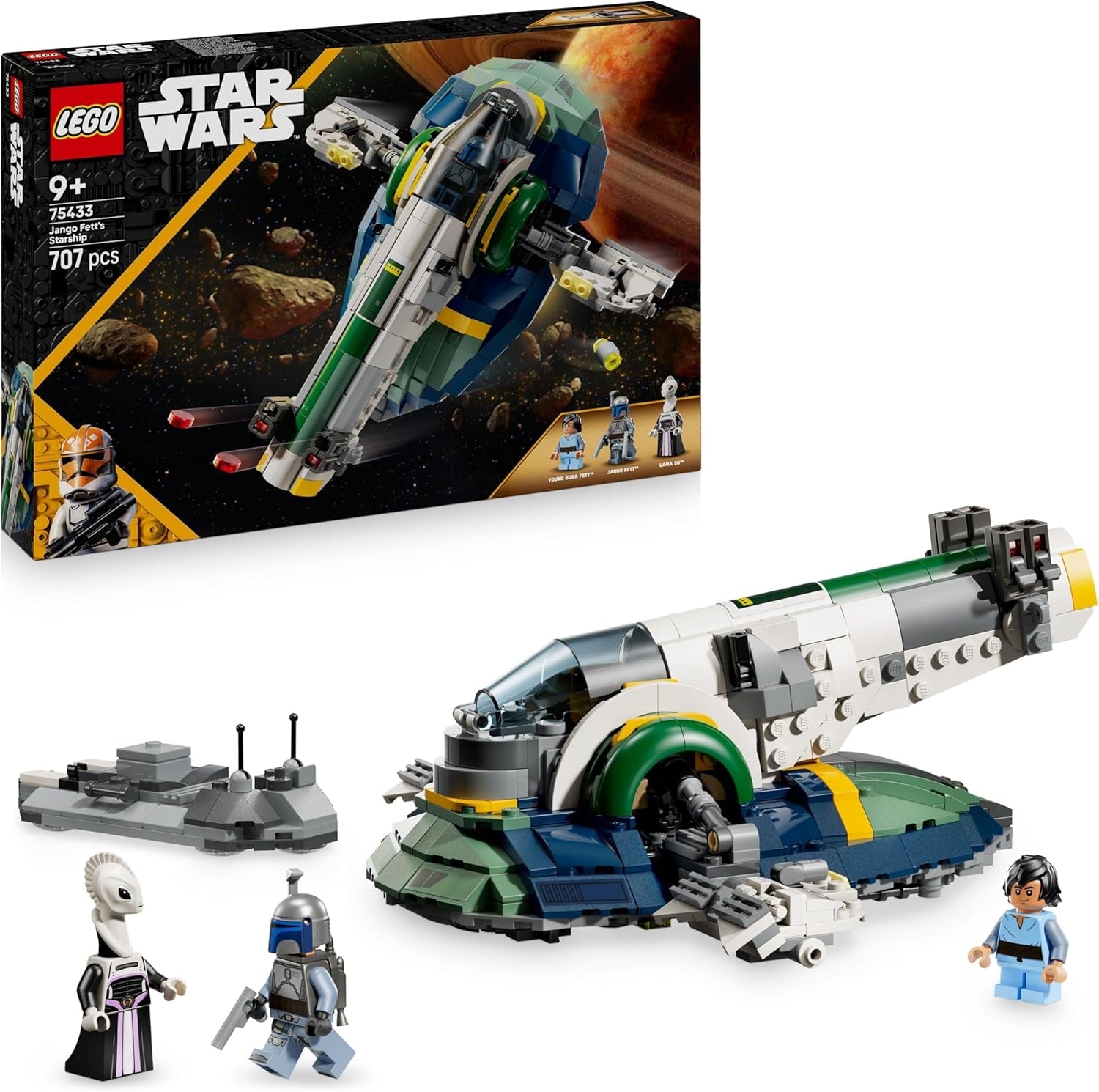 LEGO Star Wars: Angriff der Klonkrieger Jango Fetts Sternenschiff - Spielzeug für Jungen und Mädchen ab 9 Jahren - Kopfgeldjäger Minifiguren - Kreative DIY Deko - Geschenkidee für Kinder - 75433