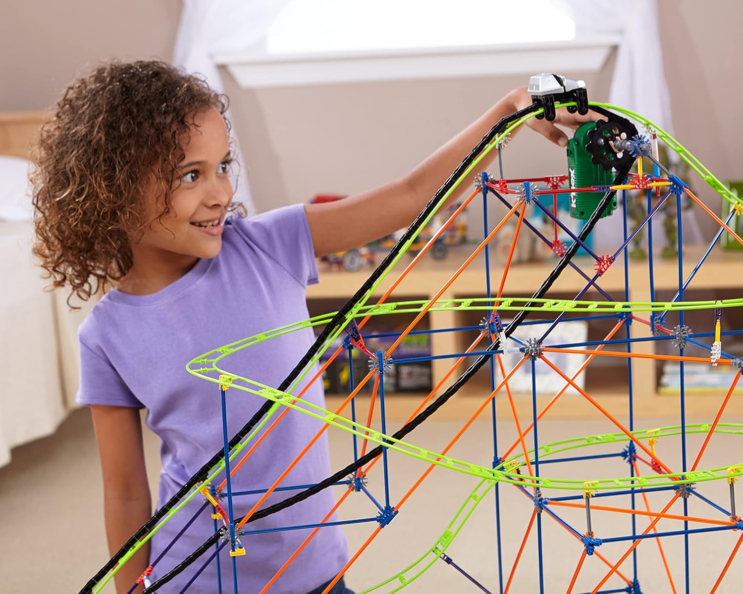 K'NEX 51438 Typhoon Frenzy Montaña rusa, modelo 2 en 1, juego de construcción colorido para niños y niñas, juguete de 19 pies, juego de construcción para niños de 640 piezas para niños a partir de 9 años
