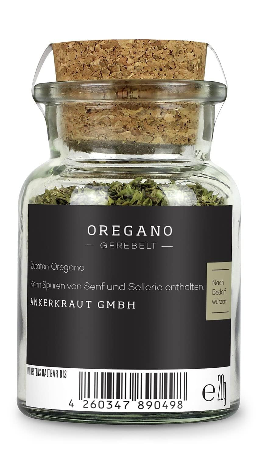 Ankerkraut Oregano Gewürz, gerebelt seco, perfecto para pizza, sopa, tomate y pescado, Kräuter zum Würzen, mediterranean Küche für zu Hause, Lecker Kochen, 20g im Korkenglas