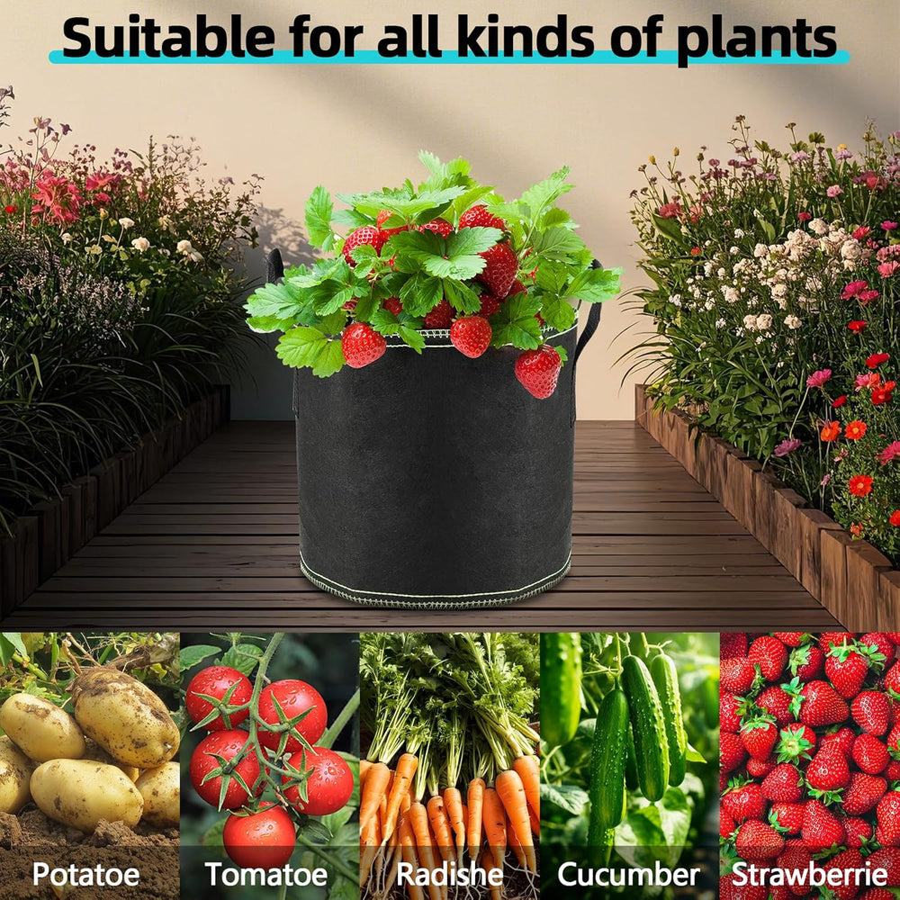 x 12L Macetas para Tomates, Bolsas para Plantar No Tejidas con Asas, Macetas de Jardín Engrosadas y Ventiladas, Bolsas para Plantar Reutilizables para Patatas, Tomates, Verduras, Flores y Fresas