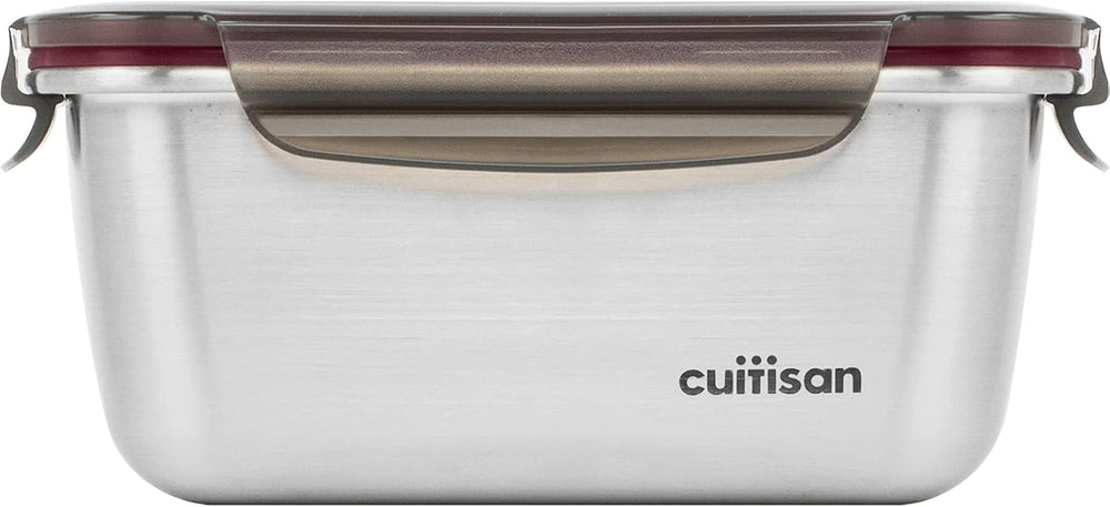 CANDL Cuitisan (Flora) borcan de depozitare a alimentelor din oțel inoxidabil cu capac cu clip, dreptunghiular, potrivit pentru cuptor cu microunde + cuptor, borcan de depozitare, EC7-SS10 2800ml Cutii depozitare alimente Naty Shop 18.4Cm X 13.0Cm X 8.3Cm / 980Ml