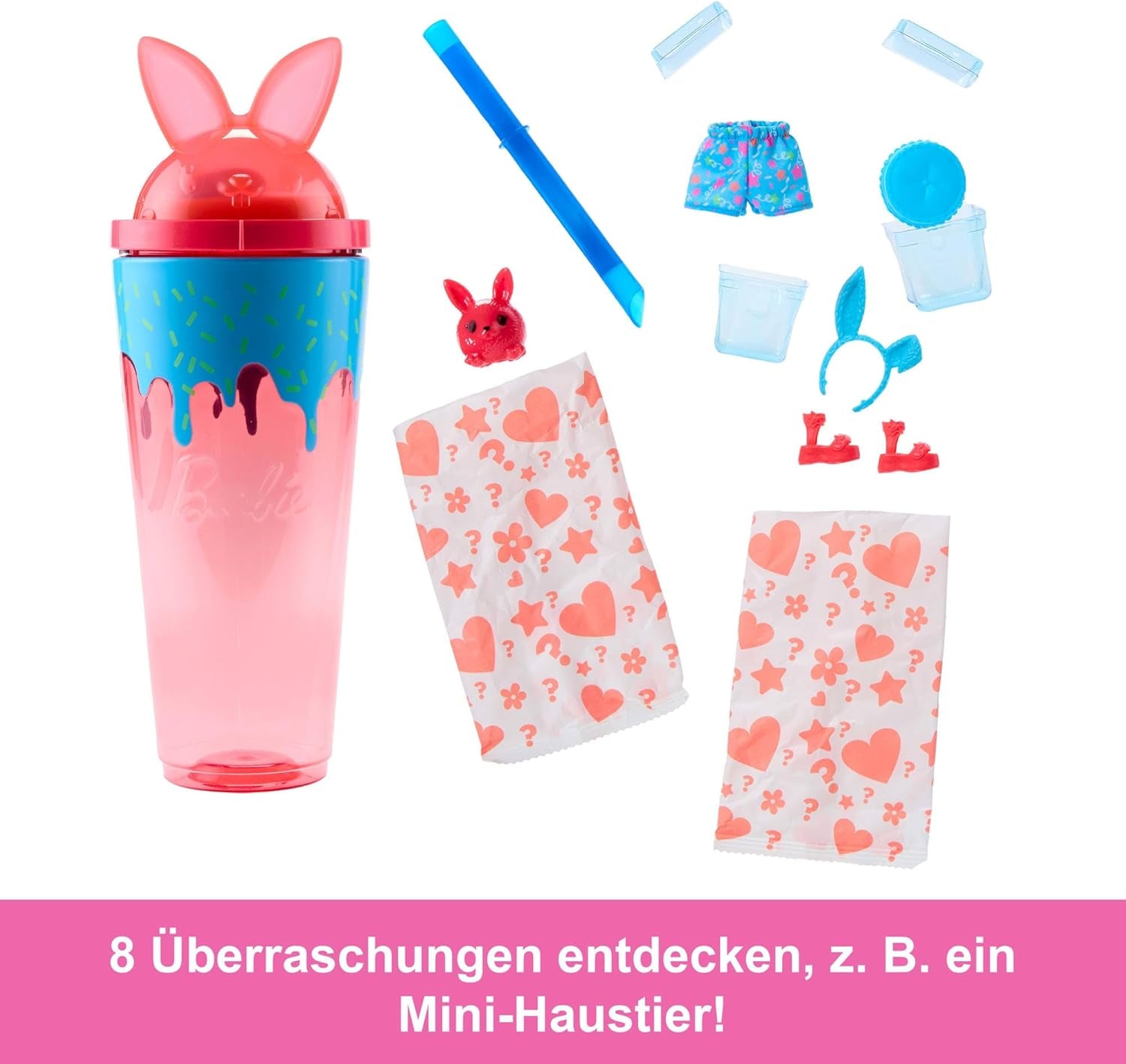 Barbie Pop-Reveal-Set aus Puppe und Accessoires, Shakes-Serie, duftende süße Kätzchen-Modepuppe & Haustier, mit 8 Überraschungen inklusive Farbwechsel, JCN87