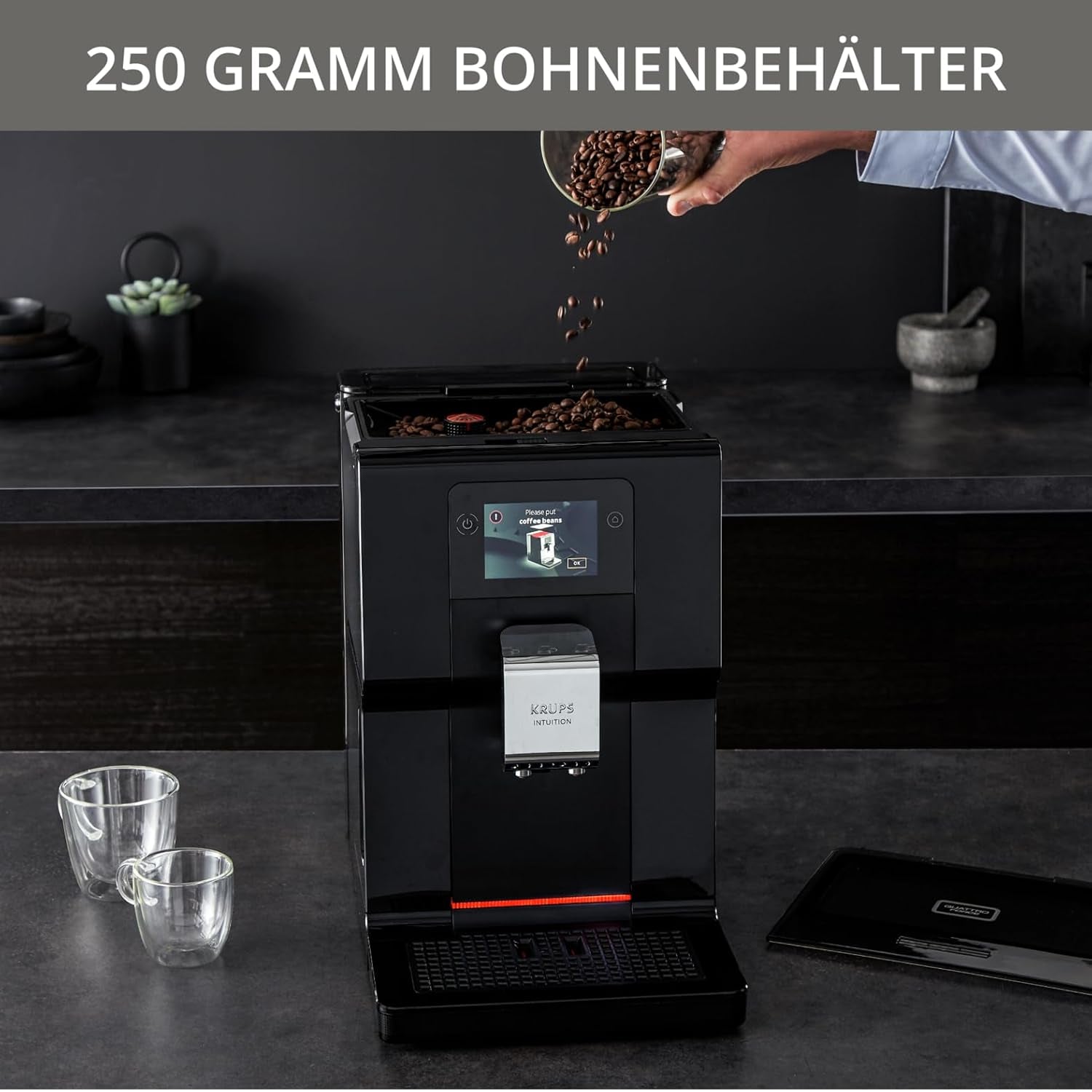 Espressor complet automat Krups Intuition Preference cu funcționare similară cu cea a unui smartphone, ecran tactil color de 3,5", tehnologie Smart Slide, sistem de iluminare intuitiv, 11 băuturi, recipient pentru lapte, EA873810