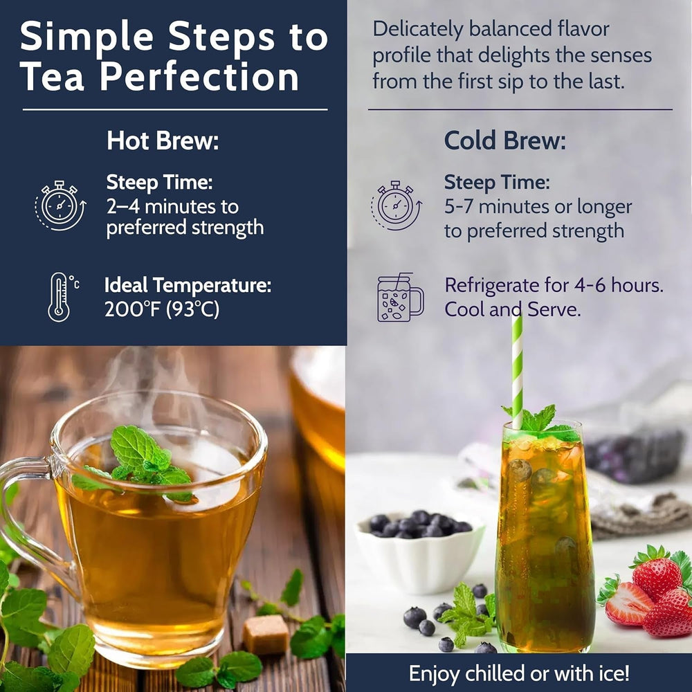 Blooms &amp; Leopard Premium Green Tea Bags – Amestec Berry Borealis cu hibiscus, afine, căpșuni și mentă verde – 20 pliculețe de ceai piramidale pentru ceai cald sau rece