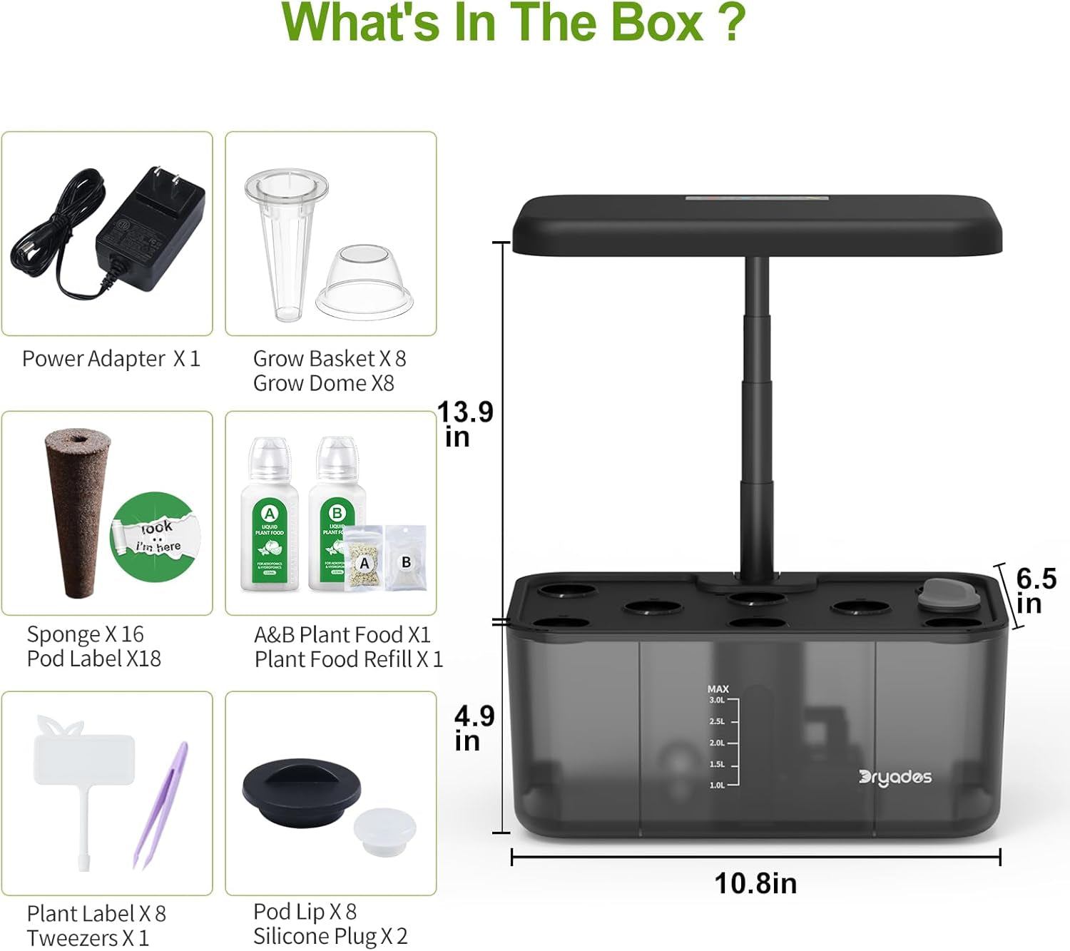 Sistema de cultivo hidropónico: 8 cápsulas, lámpara LED de espectro completo de 24 W con advertencia de nivel bajo de agua | Jardín interior para cocina, salón, escuela | Idea de regalo para jardineros aficionados.