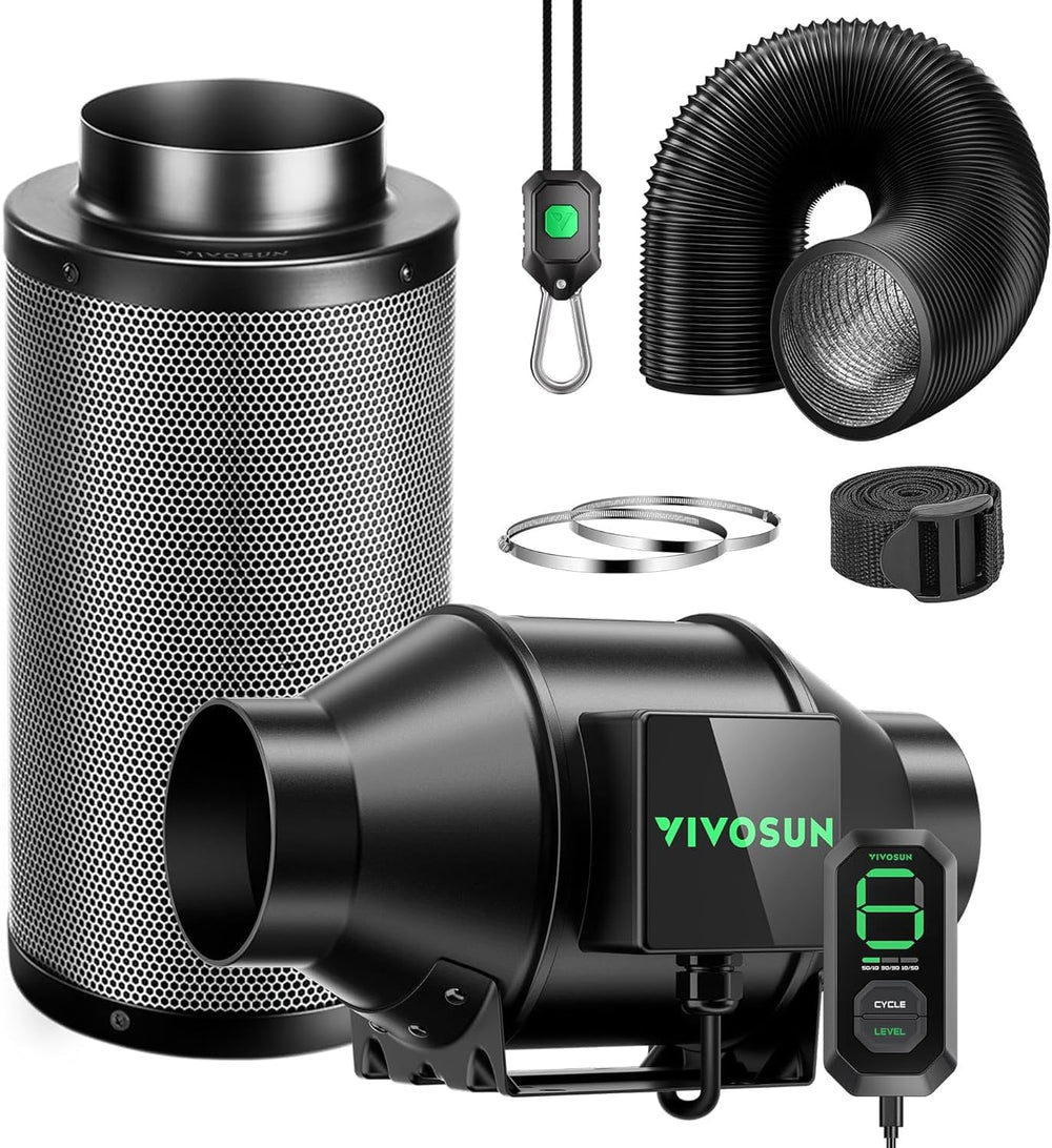 VIVOSUN Kit de ventilador/escape en línea inteligente AeroZesh G4 de 100 mm con GrowHub E42A+, controlador de temperatura y humedad, control remoto WiFi/aplicación, filtro de carbón activado y manguera para tiendas de cultivo e hidroponía