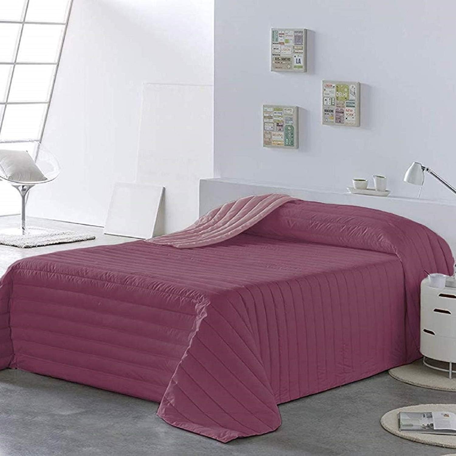PETTI Artigiani Italiani - Cubrecama individual, colcha doble cara, colcha de muelles, azul medianoche, blanco, 100% Made in Italy Naty Shop Edredones y edredones fucsia Medidas cama 100 (170 X260 Cm)