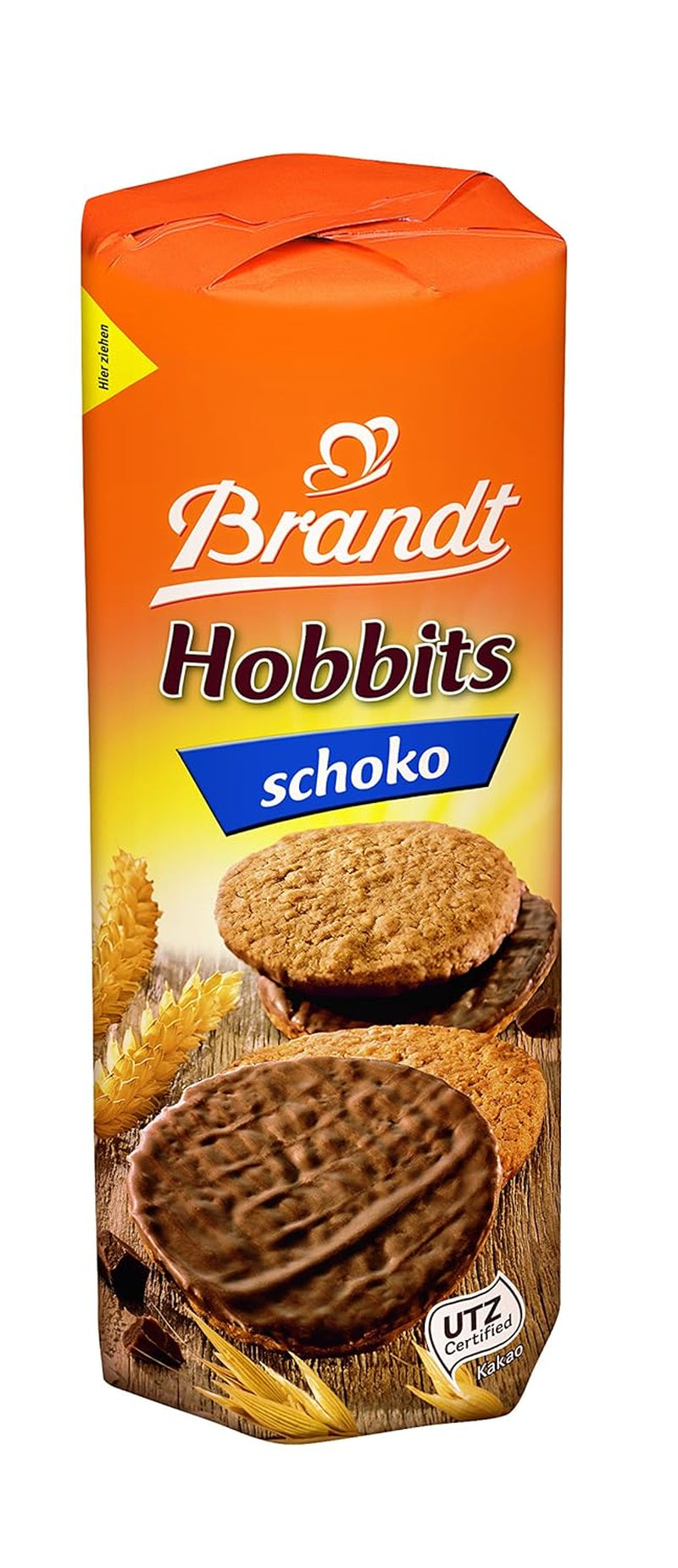 Brandt Hobbits Chocolate, pachet de 265 g - Biscuiți crocanți din cereale integrale cu fulgi de ovăz și ciocolată - Aluat crocant pentru întreaga familie - într-o ruladă practică de biscuiți