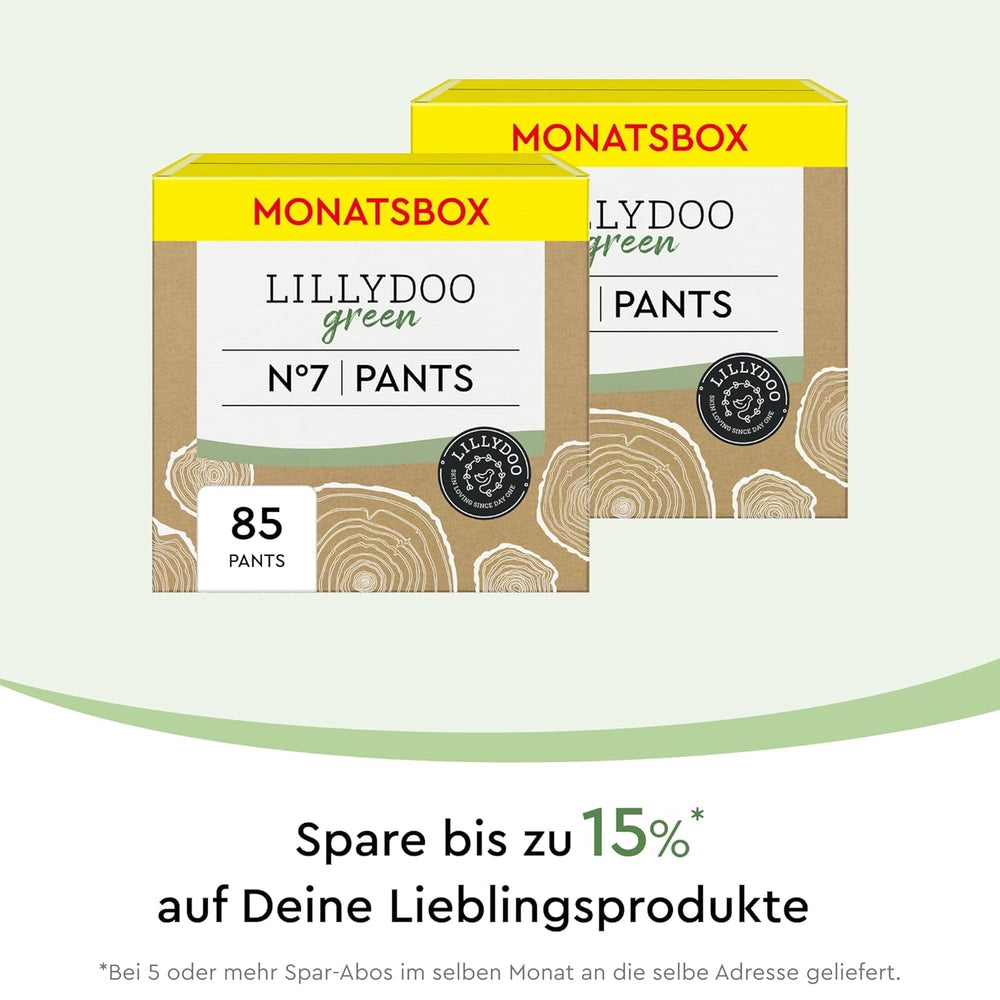 Pantaloni ecologici LILLYDOO, mărimea 7 (17+ kg), cutie lunară (85 bucăți)