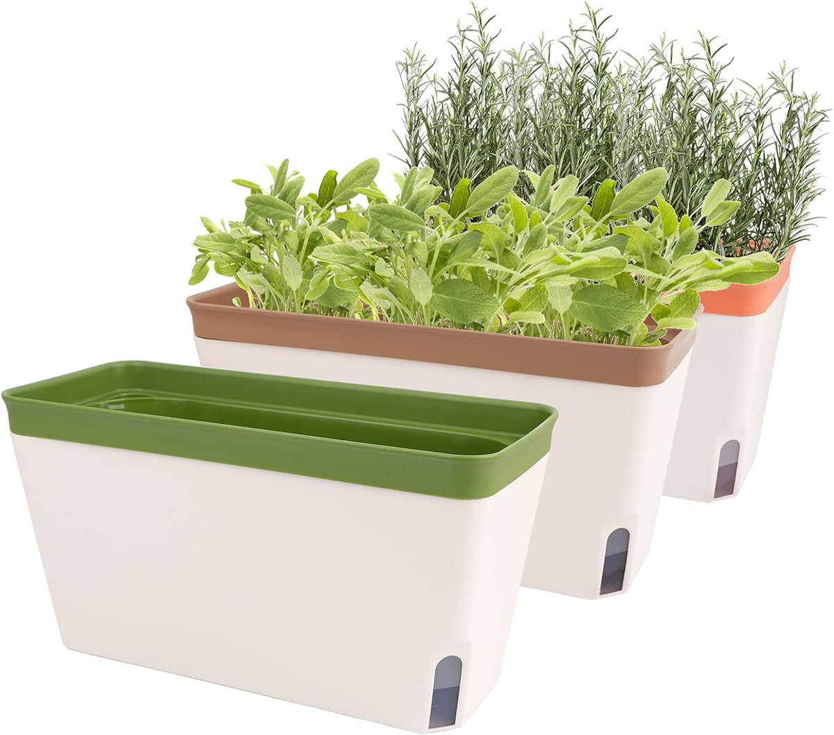 Ghiveci de flori cu auto-udare, set de 3, ghivece dreptunghiulare de 27 cm, ghivece pentru plante aromatice, cutii pentru pervaz cu rezervor de apă, ghivece moderne din plastic pentru interior și exterior, grădină, birou