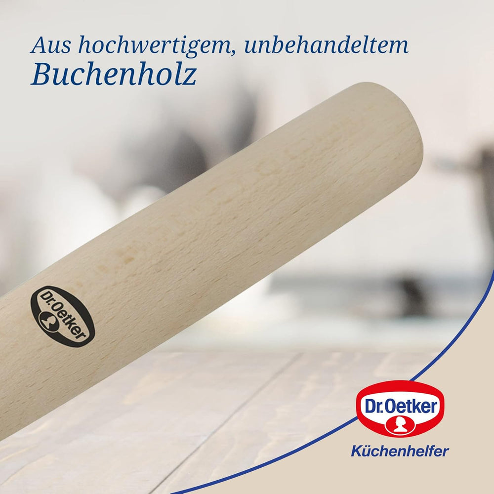 Dr. Oetker Teigroller aus Holz – Teigrolle aus Buchenholz de alta calidad – Perfekt für round und eckige Formen – aprox. 18 x 7 cm, Rollo Durchmesser ca. 4,5 cm
