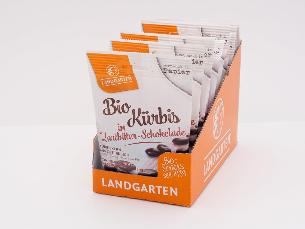 Landgarten Semillas de Calabaza Orgánicas en Chocolate Negro - Snack Vegano de Chocolate con Semillas de Calabaza Tostadas - Fuente de Magnesio - 1 x 50 g