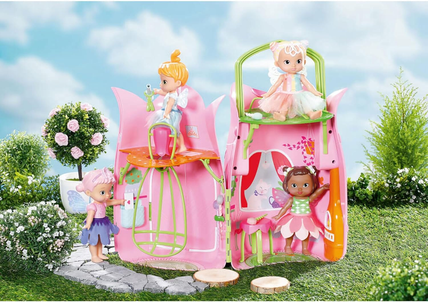 BABY Born Storybook Cottage, Casa de muñecas plegable para muñecas de 18 cm con mesa, chimenea, chaise longue y telescopio, rosa verde, 833803 Zapf Creation Casas de muñecas Naty Shop