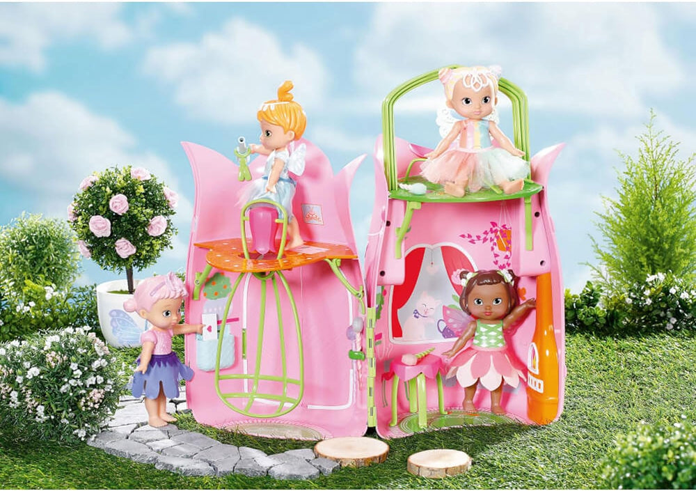 BABY Born Storybook Cottage, Casa de muñecas plegable para muñecas de 18 cm con mesa, chimenea, chaise longue y telescopio, rosa verde, 833803 Zapf Creation Casas de muñecas Naty Shop