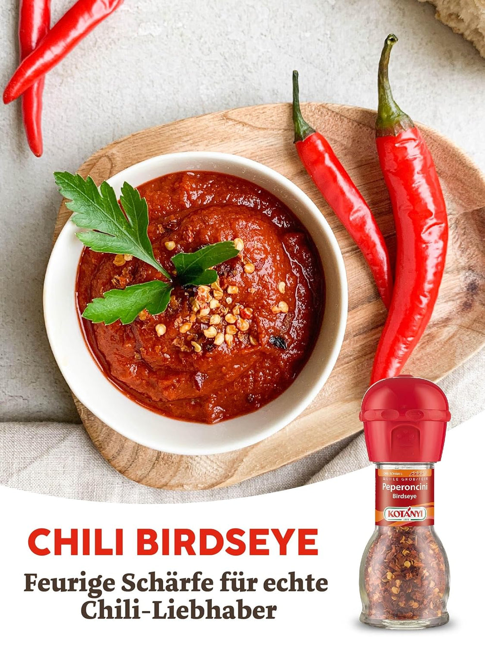 KOTÁNYI Chili Birdseye Pepperoncini Mühle, scharf zum frischen Mahlen, paquete 1 (1 x 27 g)
