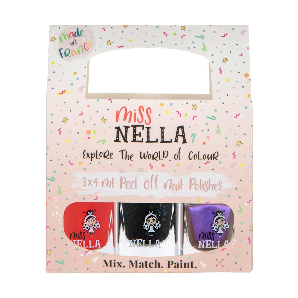 Miss Nella Magic Collection Juego de 4 esmaltes de uñas con purpurina: rosa, rojo, dorado y azul, esmalte de uñas extraíble especial para niños, no tóxico, a base de agua, inodoro