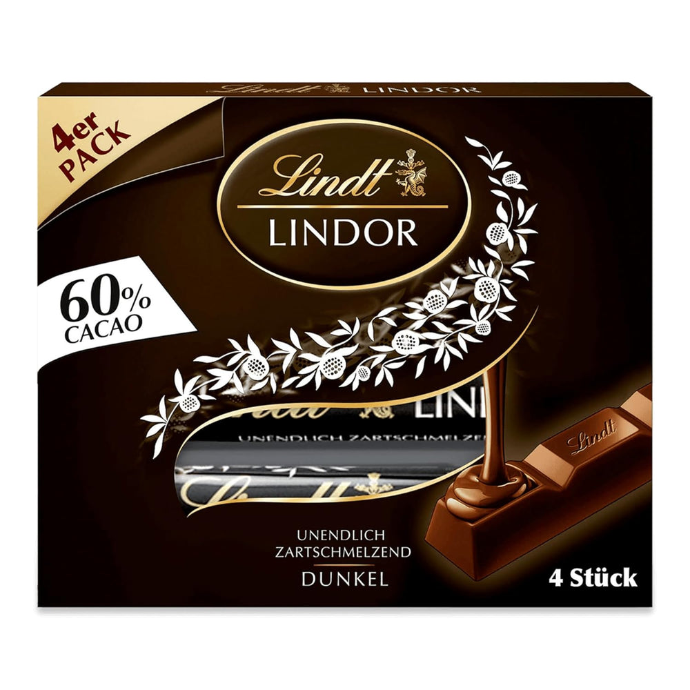 Chocolate Lindt | Sticks LINDOR 60% Cacao | 100g | 4 tabletas de chocolate con chocolate negro 60% cacao y relleno derretido en la boca | Barra de chocolate