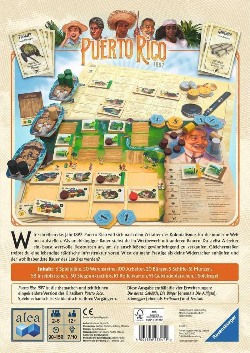 Ravensburger 27347 - Puerto Rico 1897, Clásico, Juego de Estrategia para 2-5 Jugadores Mayores de 12 Años, Alea Games
