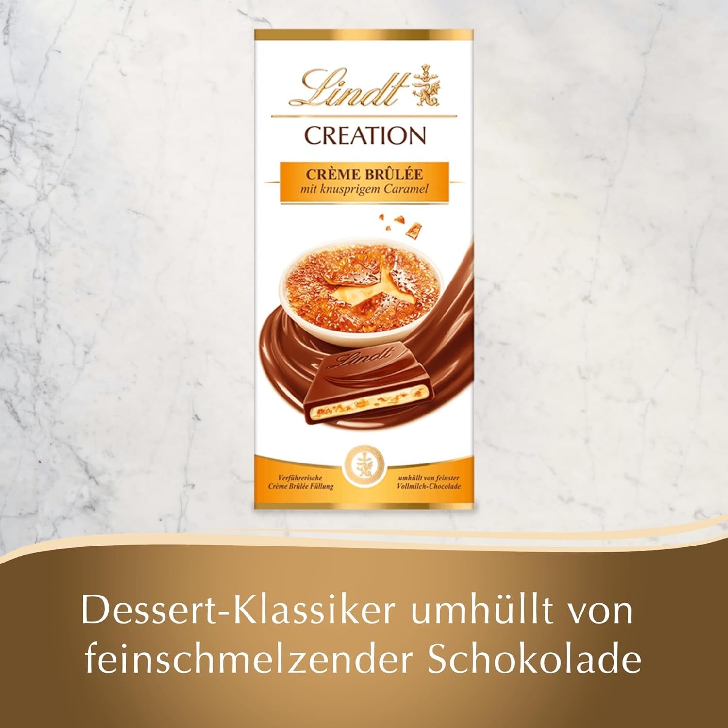 Lindt Schokolade Creation Crème Brûlée Tafel | Crème Brûlée Füllung Mit Knusprigem Karamell, Umhüllt Von Feinster Vollmilch-Schokolade | Schokoladentafel | Schokoladengeschenk, 150G Naty Shop
