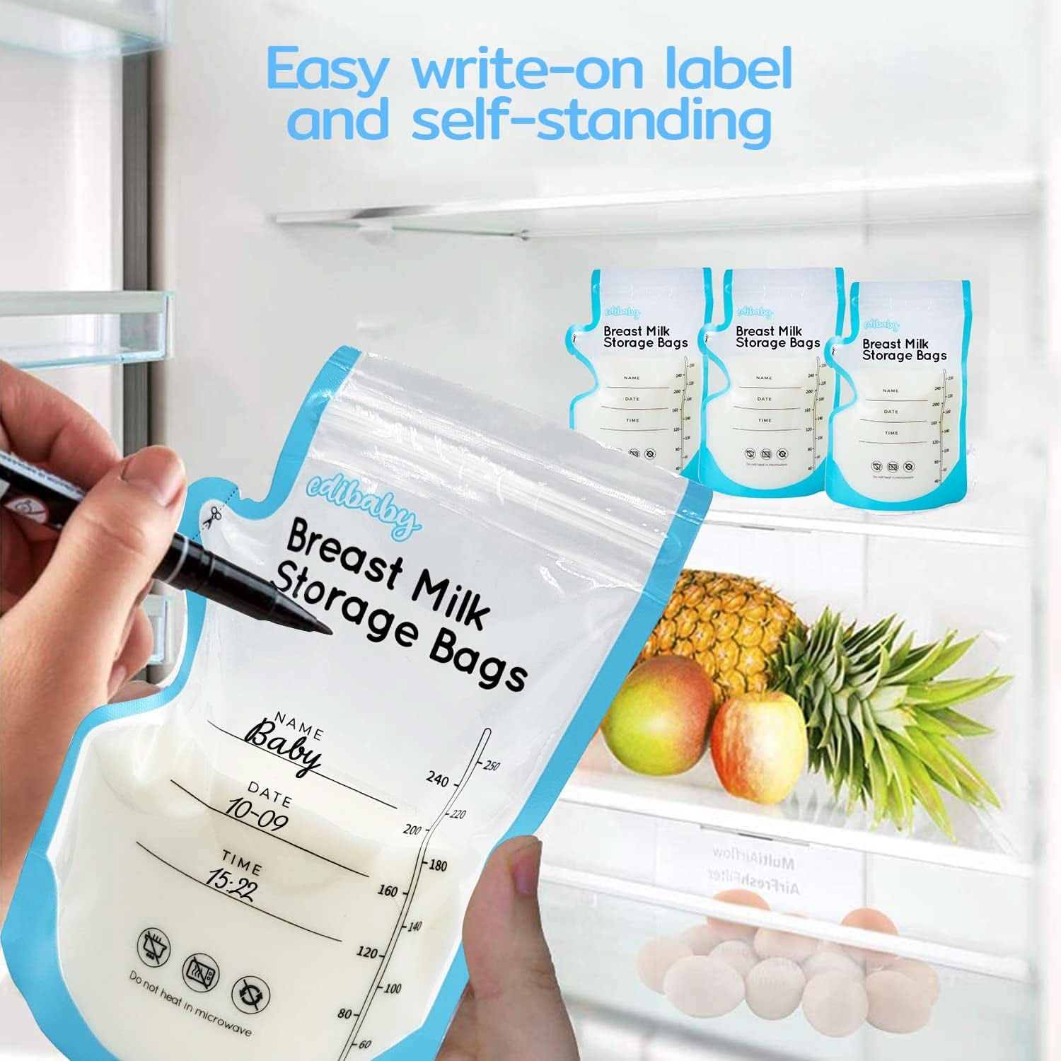 Edibaby, Bolsas para leche materna, 100 piezas, Esterilizadas, sin BPA Accesorios Alimentación y Lactancia Tienda Bebe Naty