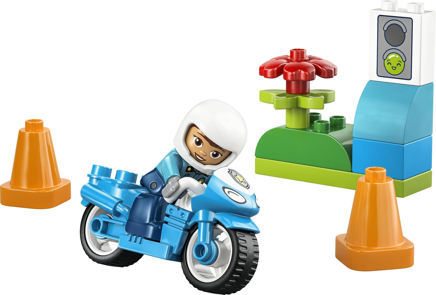 LEGO DUPLO Moto de policía azul - Lernspielzeug zur Förderung der Motorik für Kleinkinder - incl. Motorrad, Polizisten Figur und Verkehrsampel - Geschenk für Jungen und Mädchen ab 2 Jahren - 10471
