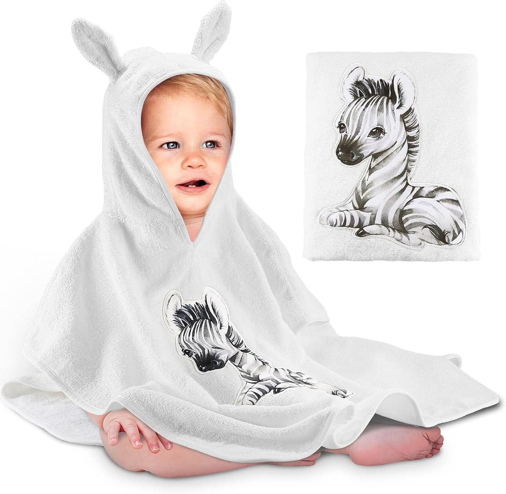 Poncho de baño infantil Oeko TEX, 100% algodón Madre e Hijo Naty Shop Blanco - cebra