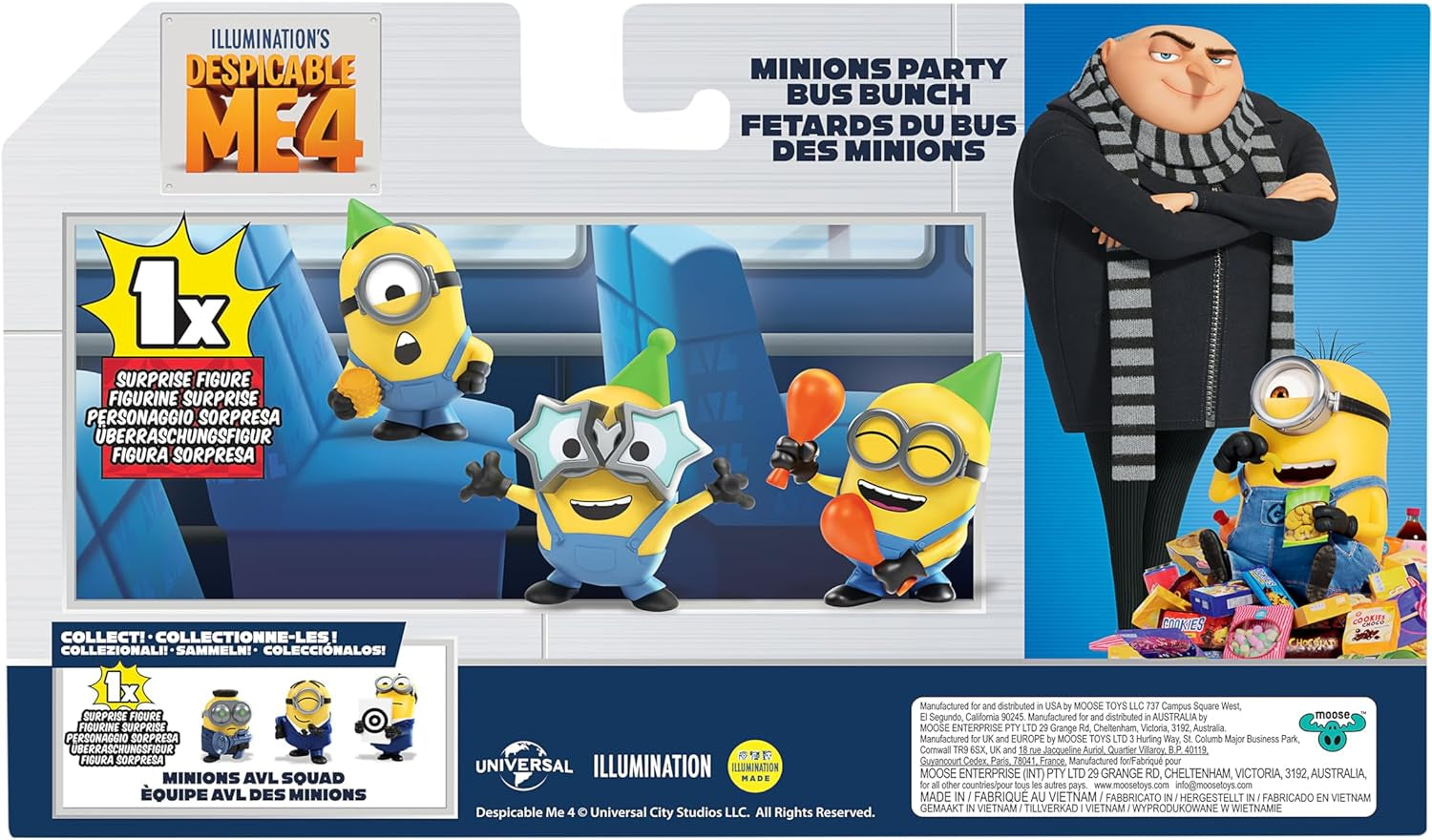 MINIONS I - Simply Incorrigible 4, pachet de 4 figurine Party Bus Troupe. Figurine de colecție înalte de 5,8 cm. Pachetul conține 3 figurine vizibile plus 1 figurină surpriză ascunsă Action figures Naty Shop