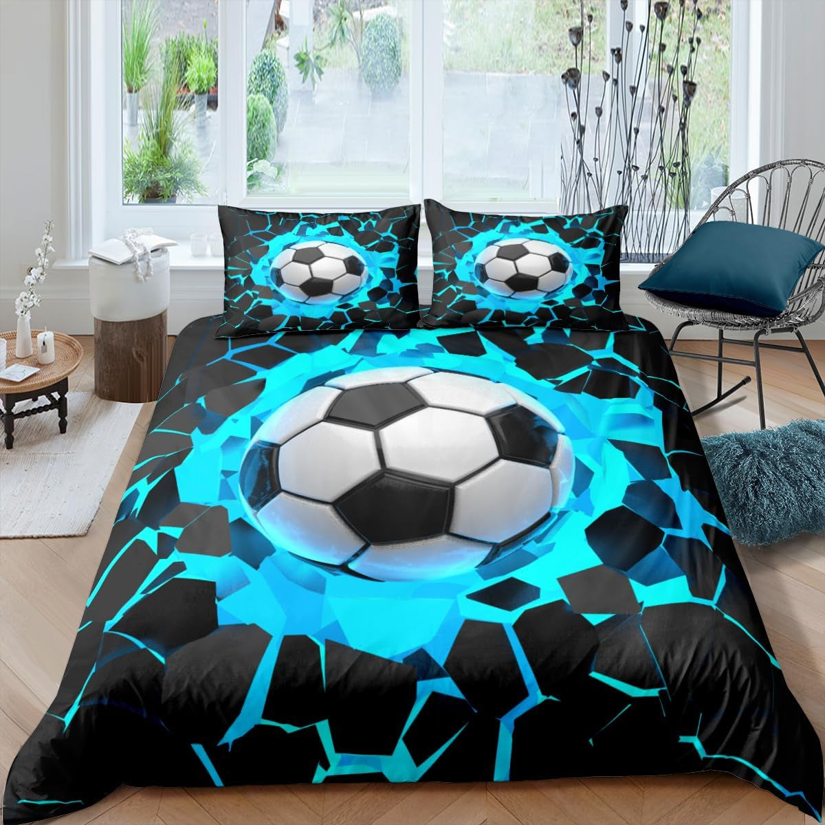 Ropa de cama infantil, futbol, microfibra poliéster Ropa de cama infantil Naty Shop Azul 135 X 200 Cm