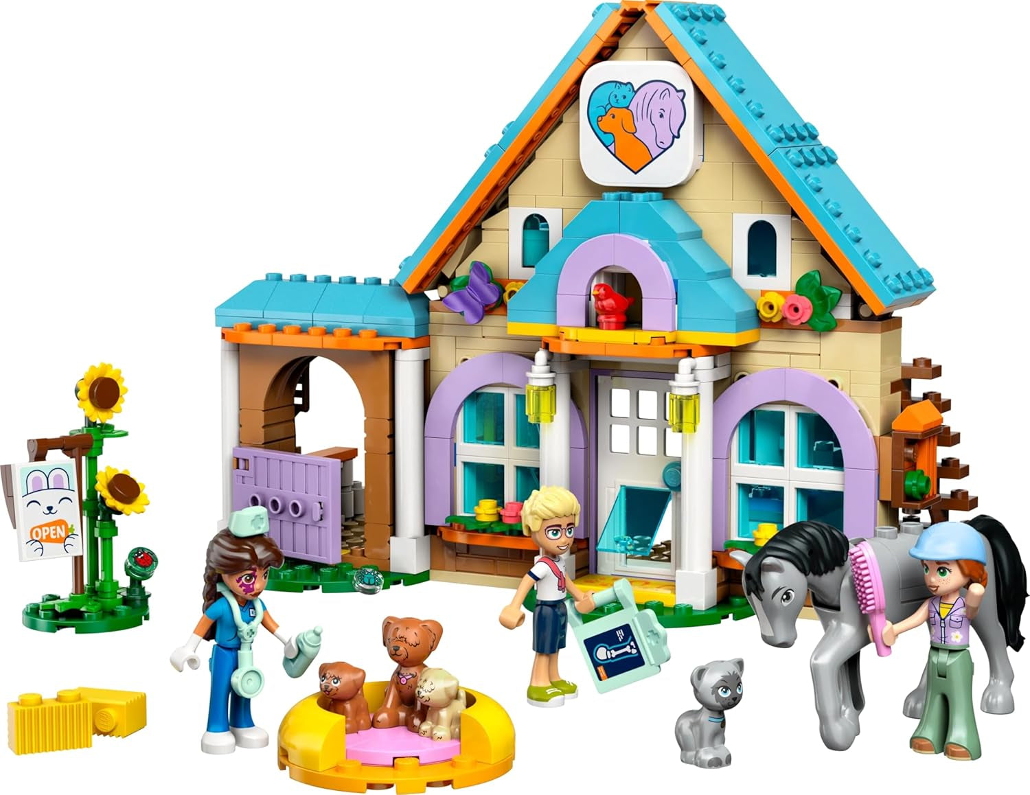 LEGO Friends Gabinete veterinario para caballos y mascotas, set de construcción y juego para juegos de rol imaginativos con 3 minifiguras y 5 figuras de animales, idea de regalo para niñas de 7 años 42651 Juegos de construcción Besuche den LEGO-Store