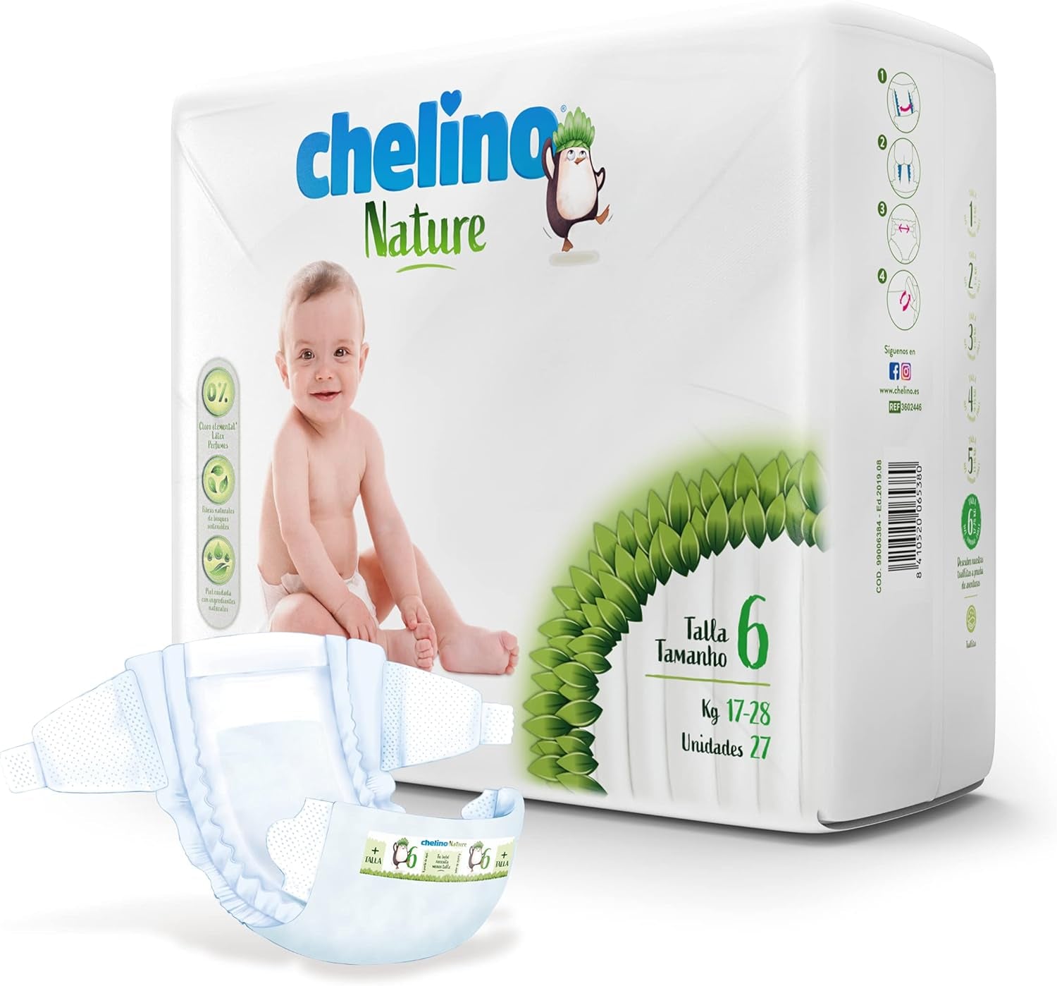 Pañal para bebé Nature, talla 6 (17-28 kg), 162 pañales