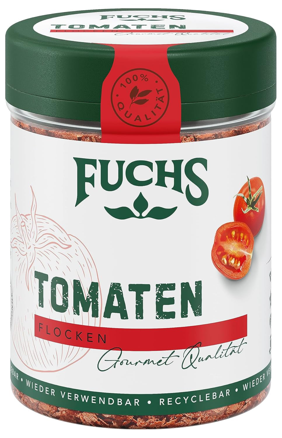 Fuchs Gewürze - Tomaten Flocken - Gewürz für Ofenfeta oder tomatigen Geschmack in Saucen - Ingredientes naturales - 40 g en wiederverwendbarer, recyclebarer Dosis