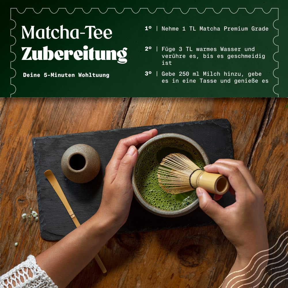 Naturalebio Matcha Ceai pudră bio - Calitate premium - 100G. Ceai verde original din Japonia. Ideal pentru băut. Ceai verde pentru latte, smoothie-uri. Produs în Uji, Kyoto.