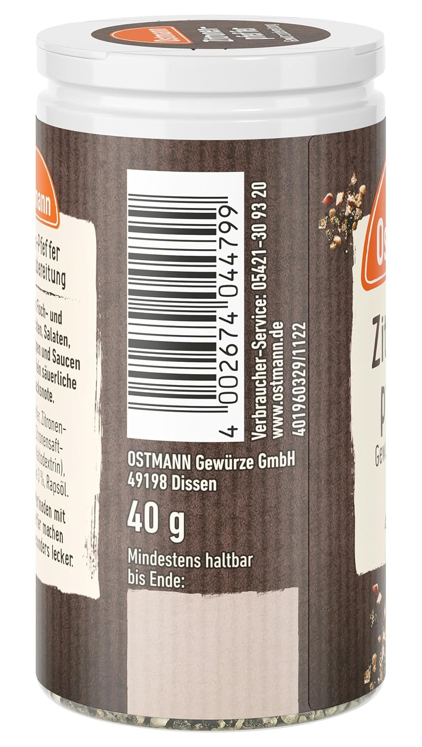 Ostmann Gewürze - Zitronenpfeffer Gewürzzubereitung | Para aderezos para ensaladas, salsas y platos de pescado 40 g en Der Streudose