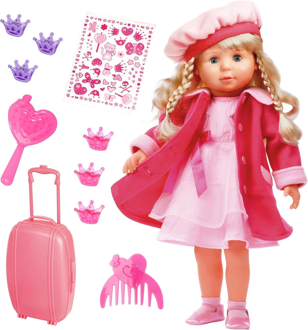 Bayer Design 94635AA Păpușa interactivă funcțională Charlene cu păr și ochi adormiți, vorbește și cântă 90 de fraze, 2 poezii și 8 cântece, 46 cm, roz