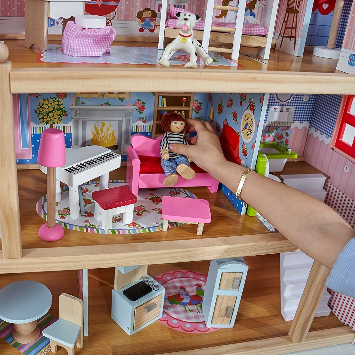 Kidkraft Dollhouse Chelsea din lemn cu mobilier și accesorii pentru mini păpuși, set de joacă pentru mini păpuși, jucărie pentru copii de la 3 ani, 65054, exclusiv la Amazon Casute de papusi Naty Shop