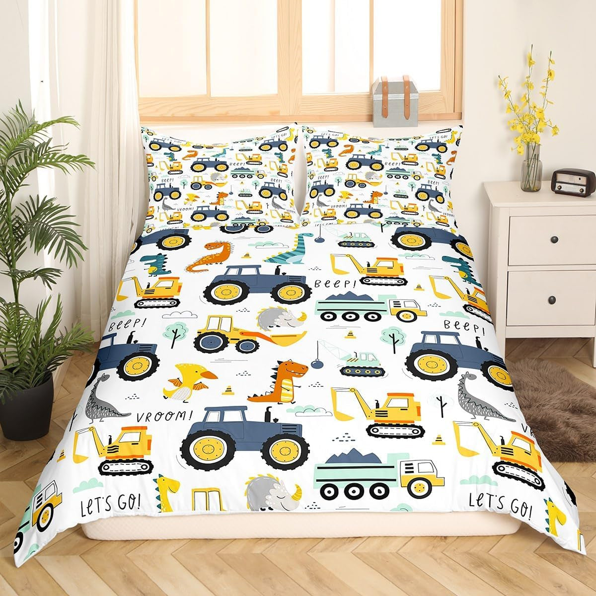 Juego De Cama Jungen Cartoon Car 135X200,Kinder Bau Fahrzeuge Tröster Abdeckung Für Kind Kleinkind Teens,Dinosaurier Bettbezug,Traktor Maschinerie Bagger Bettdecke Abdeckung,Lkw Autos Bettdecke Naty Shop