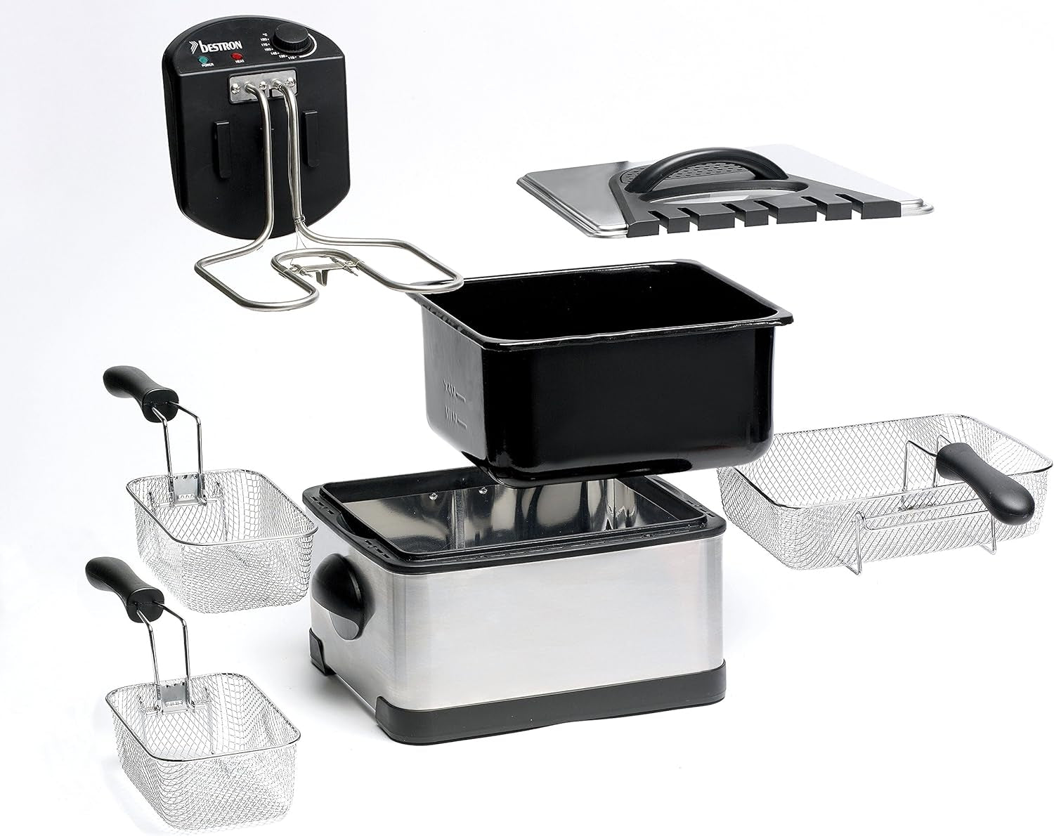 Freidora de aceite Bestron XL Con 3 cestos para freír, Incluye tecnología de zona fría y depósito de aceite extraíble, 4 litros, 2000 W Electrodomésticos Naty Shop