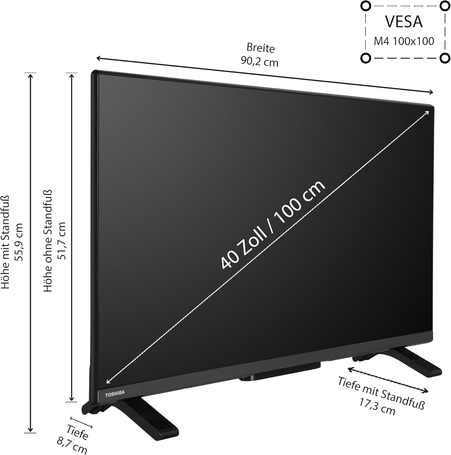 Televizor Toshiba 40LV2E63DAZ de 40 de inci/TV inteligent VIDAA (Full HD, HDR, tuner triplu, Bluetooth, Dolby Audio) [2024]
