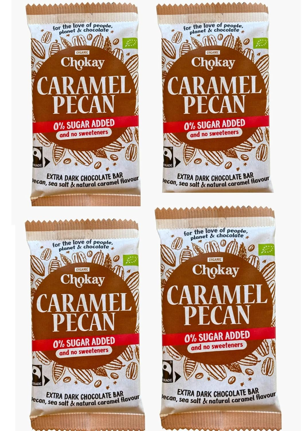 Barra orgánica - Juego de muestras de 4 piezas/Increíble negro, avellana, caramelo de nuez, almendra salada/Sin azúcar añadido, sin edulcorantes/VEGANO, SIN GLUTEN Y COMERCIO JUSTO / 4 x 70 g