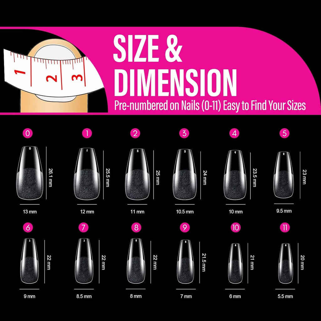 504 bucăți Tipuri de unghii Gel Ballerina Medium: Tipuri de unghii pentru unghii cu gel Unghii false din PMMA Extensii de unghii, unghii artificiale, 12 mărimi