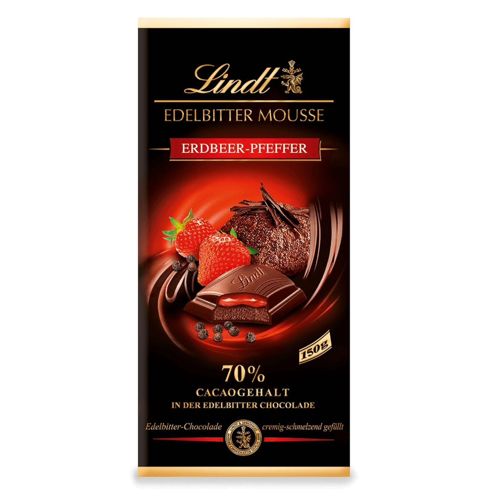 Mousse de chocolate amargo Lindt con chile y cerezas | Barra 150g | Con 70% de contenido de cacao y relleno de mousse de chocolate negro y chili cherry | Barra de chocolate | Chocolate oscuro