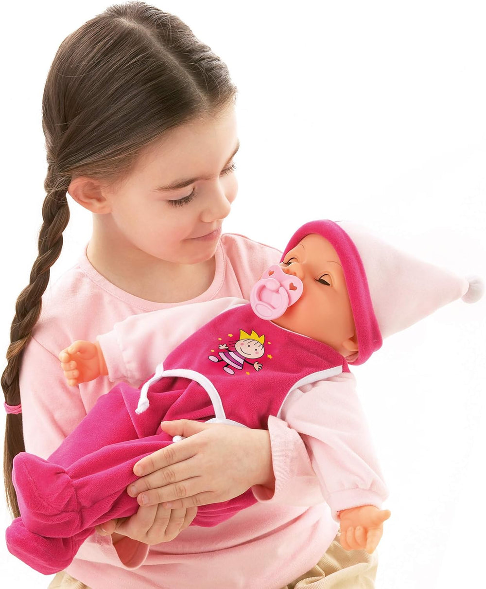 Funktionspuppe Hello Baby mit Geräuschen, bewegt den Mund, interaktive Puppe, Babypuppe, mit Zubehör, 46cm, rosa